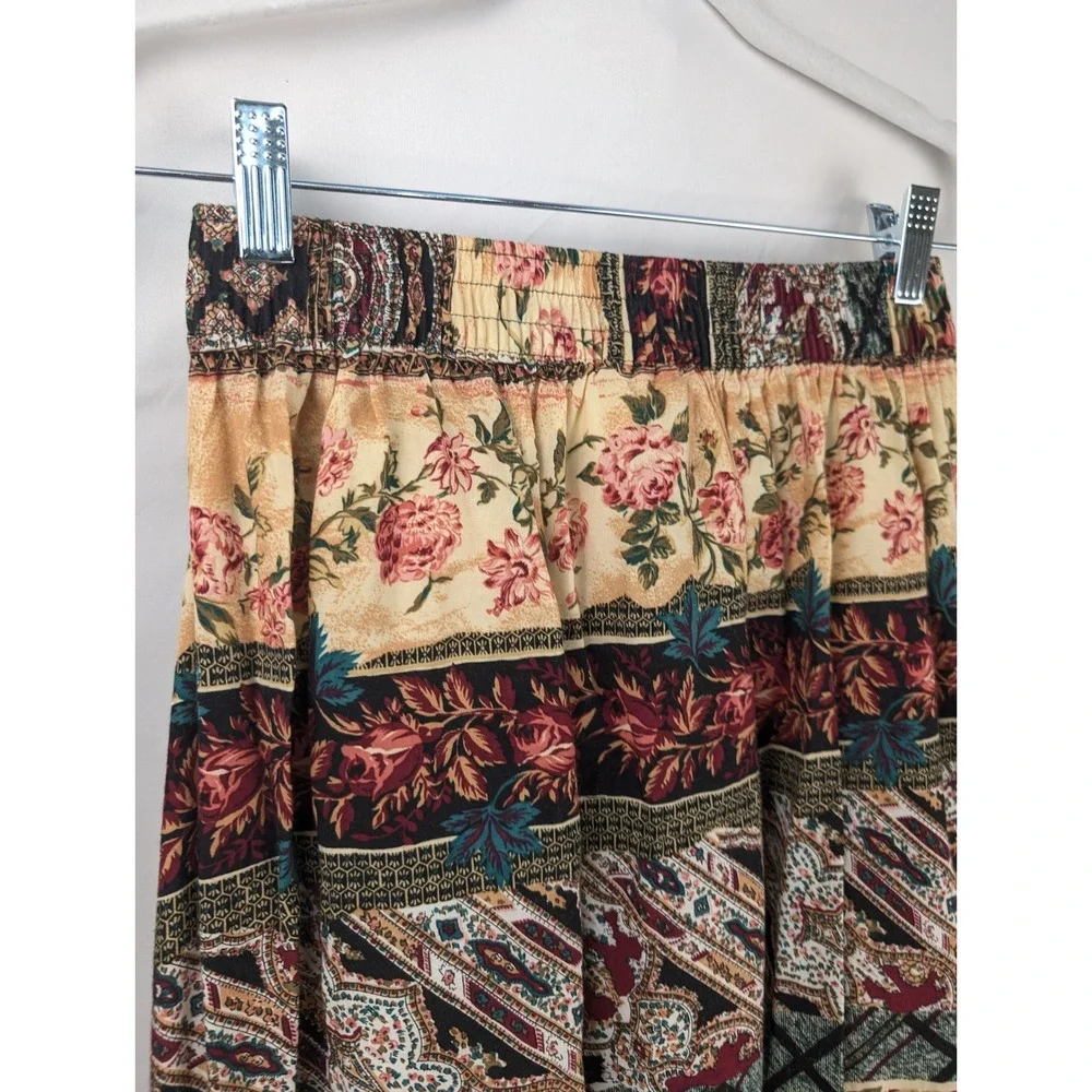 Vintage 90s Floral Paisley Patchwork Maxi Skirt Size S Button Cottage Hippie Y2K